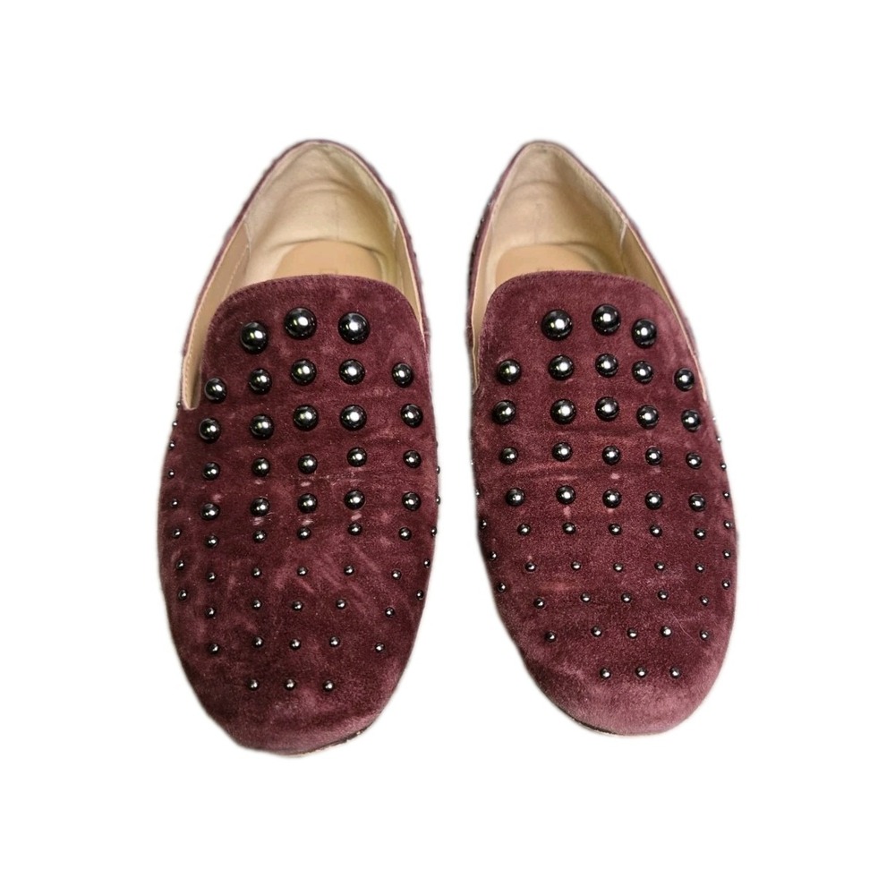 Chicos Burgundy Studded Suede Loafers Size 6 Preppy Slip On Dress Shoe